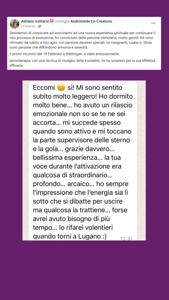 Testimonials, feedback, Andromeda ascension, kundalini activation, tantra, spiritual awakening, attivazione, risveglio spirituale, hypnosis, ipnosi regressiva, kundalini, testimonianze