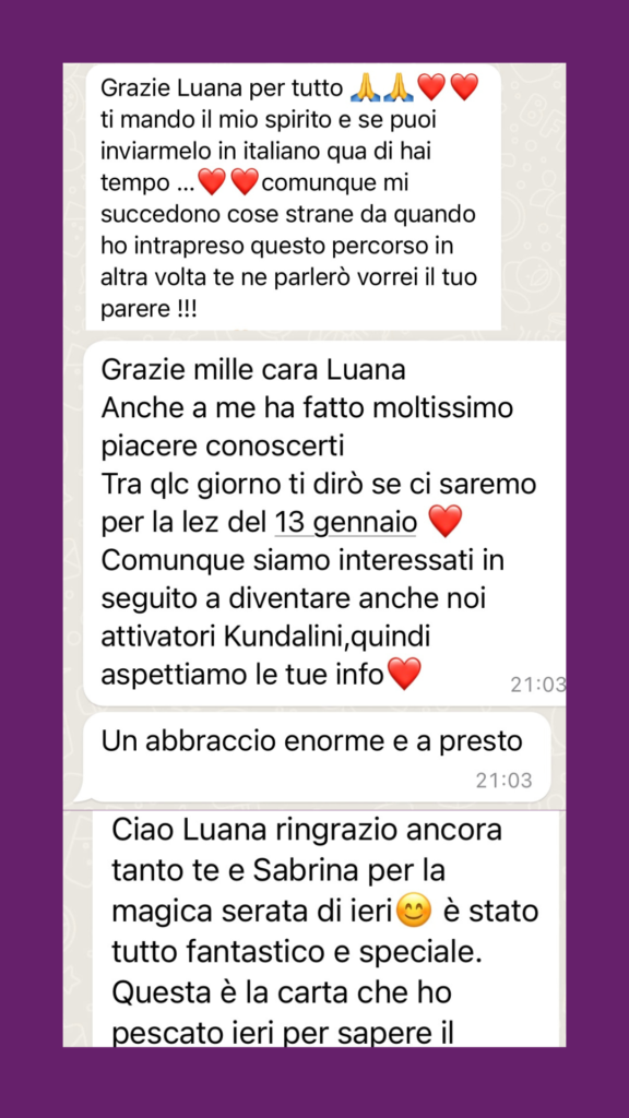 Testimonials, feedback, Andromeda ascension, kundalini activation, tantra, spiritual awakening, attivazione, risveglio spirituale, hypnosis, ipnosi regressiva, kundalini, testimonianze